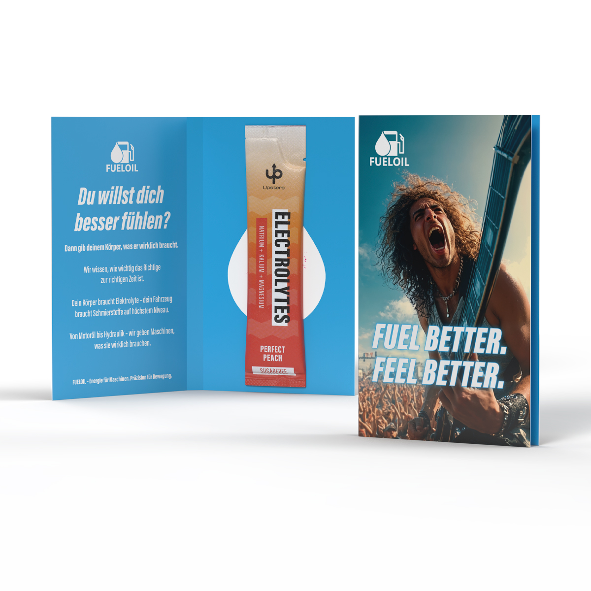 Upsters Electrolytes Stick in Werbeklappkarte