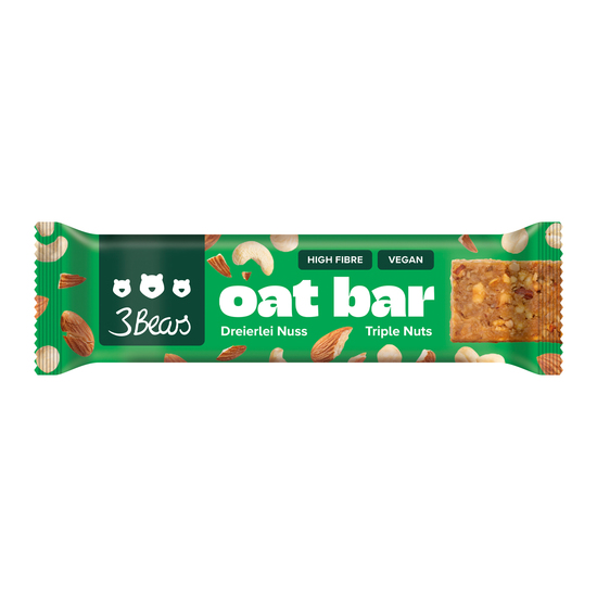 3Bears Oat Bar im Werbeschuber, ca. 15 x 155 x 40 mm, 45 g,  - Dreierlei Nuss