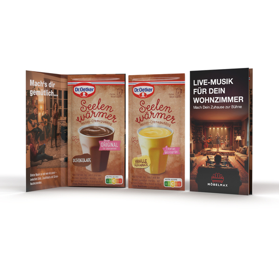 Dr. Oetker Tassenpudding in Werbeklappkarte, ca. 176 x 94 x 13 mm, 59 g,  - Schoko