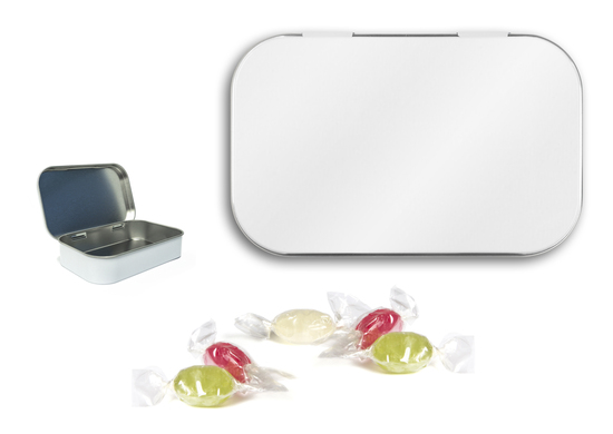 Nostalgiedose, ca. 99 x 62 x 20 mm, 24 g, weiß - Bonbons 3 g