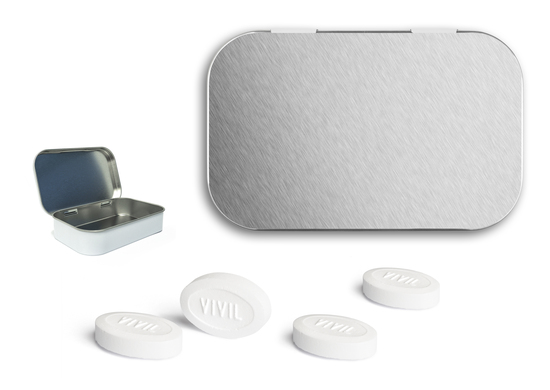 Nostalgiedose, ca. 99 x 62 x 20 mm, 60 g, blank - Vivil Extra Strong zuckerfrei