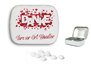 Mini Nostalgiedose, ca. 59 x 46 x 18,5 mm, 20 g, weiß - Traubenzuckertabletten