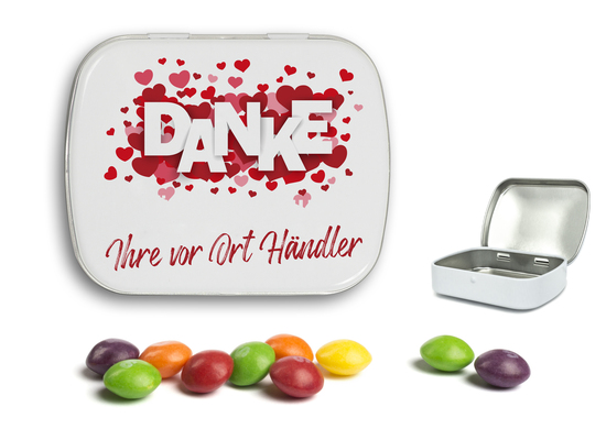 Mini Nostalgiedose, ca. 59 x 46 x 18,5 mm, 20 g, weiß - Skittles