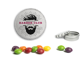 Mini Clic Clac Box, ca. 53 mm Durchmesser, Höhe 18 mm, 20 g, blank - Skittles