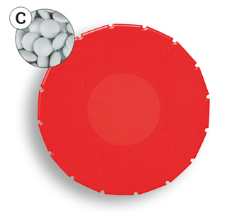 Super Mini Clic Clac Box, ca. 45 mm Durchmesser, Höhe 15 mm, 12 g, PMS 032 C - Pfefferminztabletten hellblau