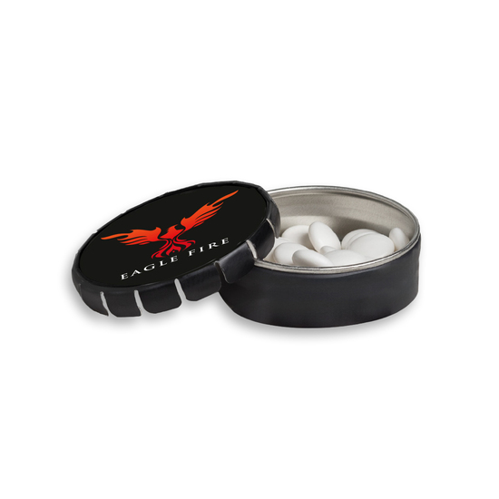 Super Mini Clic Clac Box, ca. 45 mm Durchmesser, Höhe 15 mm, 12 g, PMS Green C - Pfefferminzpastillen extra stark