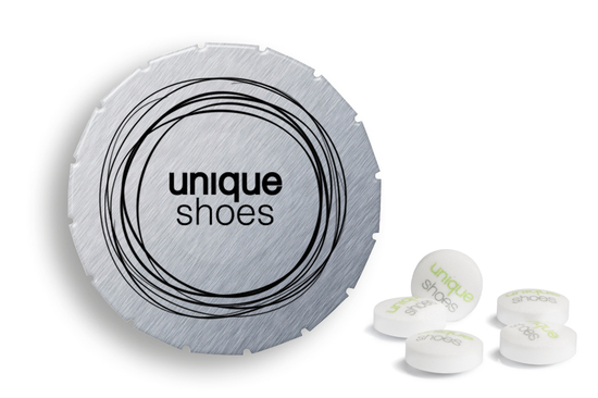Super Mini Clic Clac Box, ca. 45 mm Durchmesser, Höhe 15 mm, 12 g, blank - Sweetprints Pfefferminz