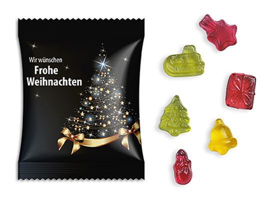 Fruchtgummi Weihnachtsedition, ca. 70 x 90 mm, 10 g, Wir wünschen frohe Weihnachten -