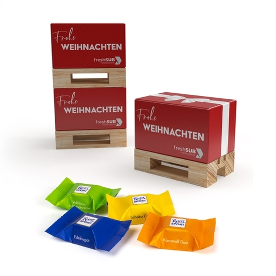 Geschenk Mini-Palette klein, ca. 60 x 40 x 54 mm, 16 g,  - Ritter Sport: Karamel Duo & Voll-Nuss