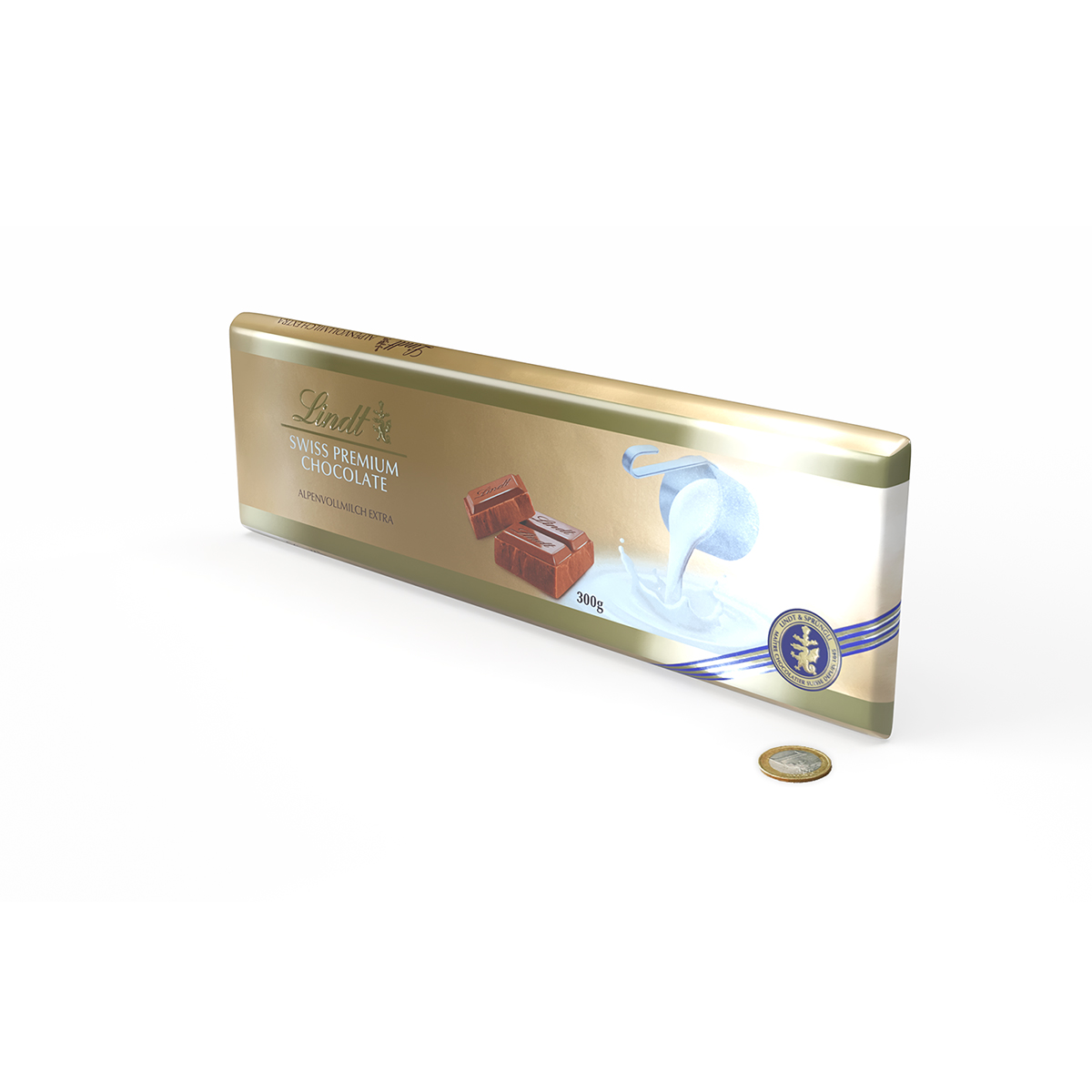 Lindt Alpenvollmilch Extra Tafel im Werbeschuber, ca. 300 x 95 x 13 mm, 300 g,  -