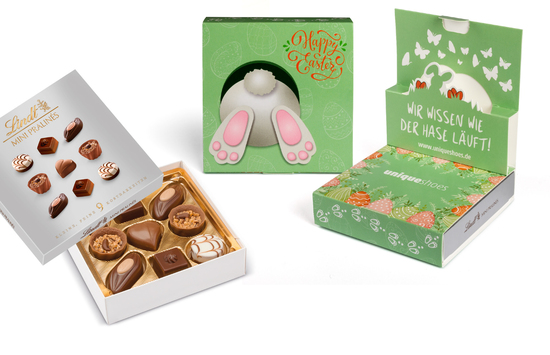 Lindt Mini Pralinés in Oster Pop-Up Kartonage, ca. 101 x 101 x 30 mm, 44 g,  -