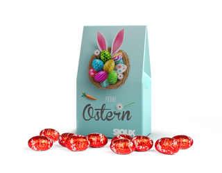 Lindt Lindor Ostereier in Mini-Standboden-Kartonage, ca. 60 x 101 x 39 mm, 47 g,  -