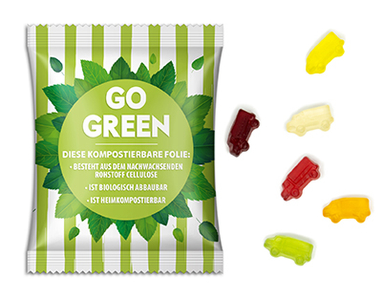 Fruchtgummi Standardformen 15 g LKW transparente kompostierbare Folie