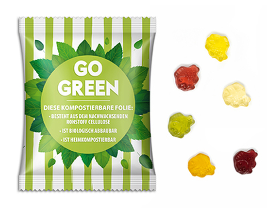 Fruchtgummi Standardformen 15 g Fisch transparente kompostierbare Folie