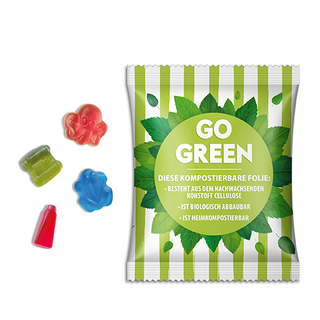 Fruchtgummi Sonderformen 10 g Fruchtgummi Sonderformen transparente kompostierbare Folie