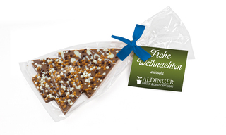 Schoko Christmas Tree 30 g Vollmilchschokolade (Topping Knusperkugeln) Blaue Schleife