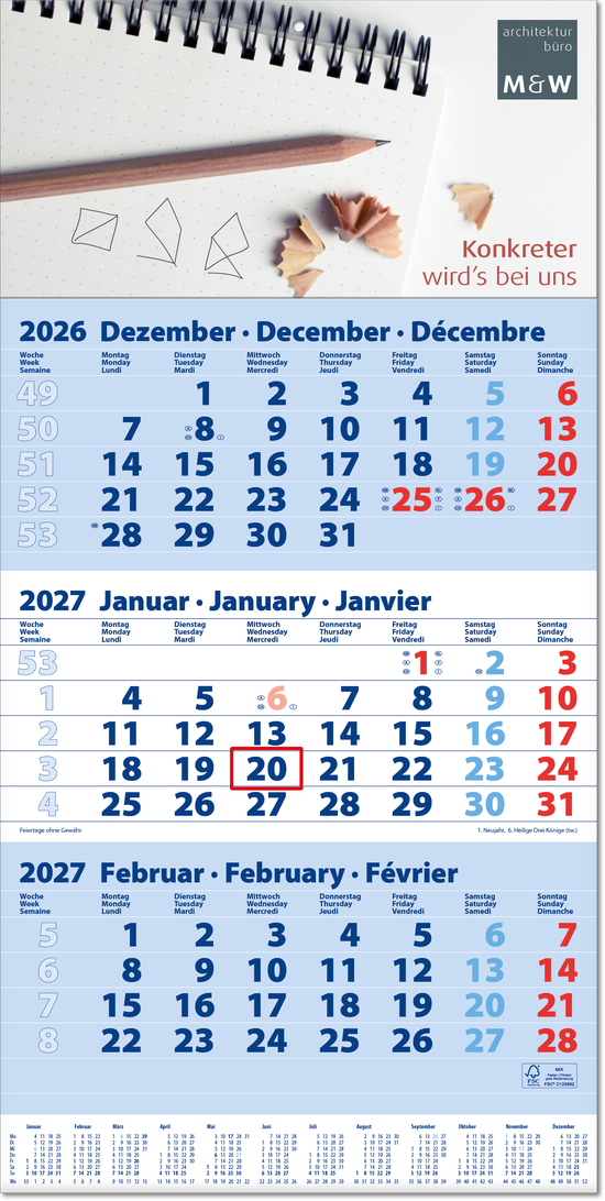 Drei-Monats-Planer  Trio, blau