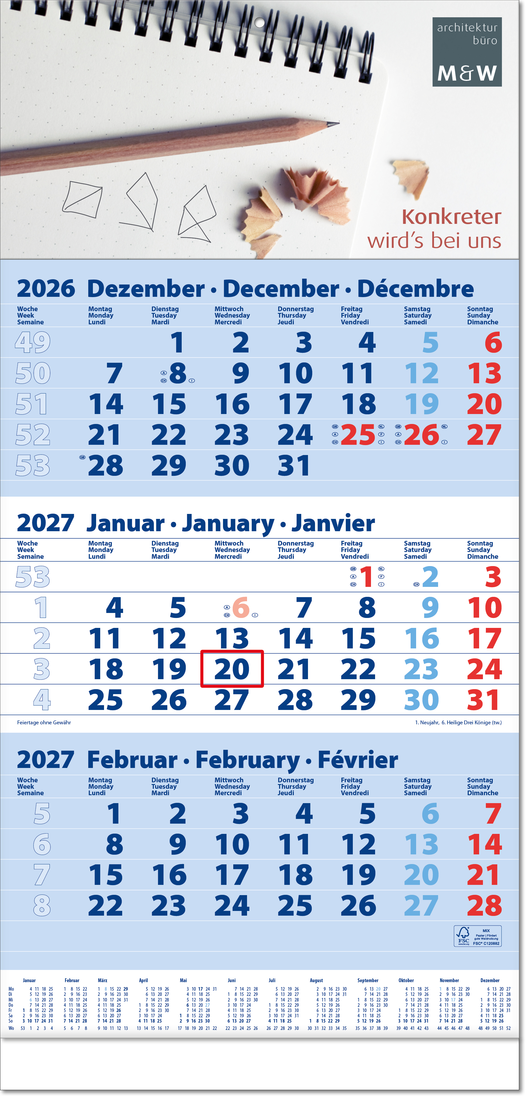 Drei-Monats-Planer Trio, blau, Fuß