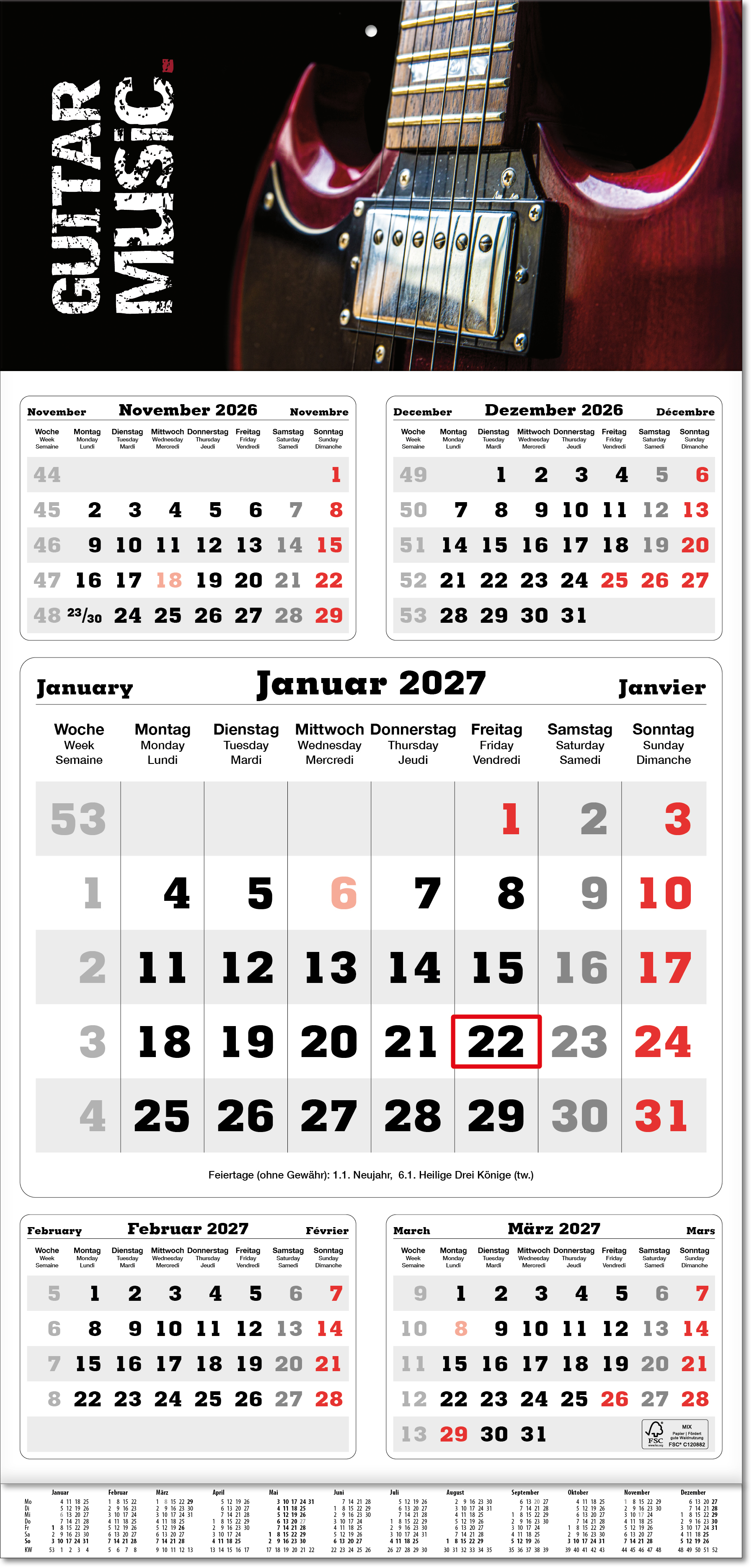 Fünf-Monats-Planer Classic times 5, Übersicht