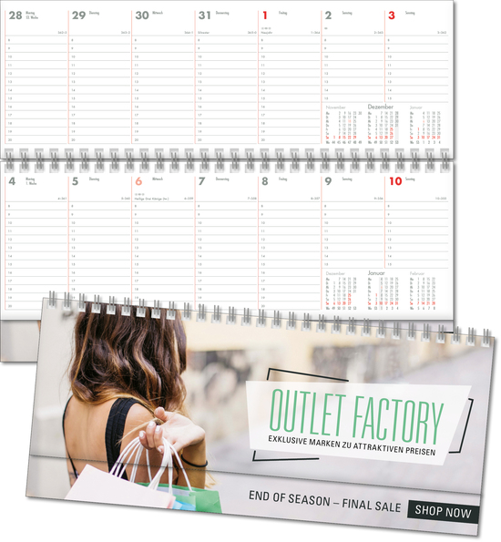 Schreibtischquerkalender Business grau/rot