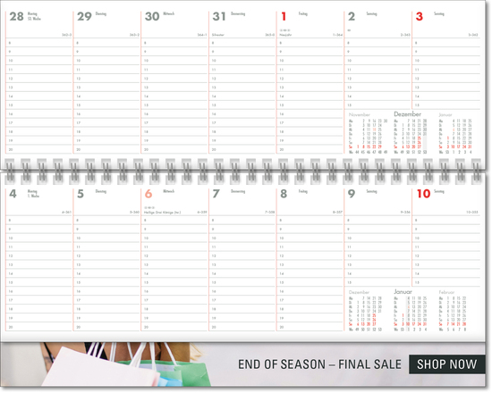 Schreibtischquerkalender Business grau/rot