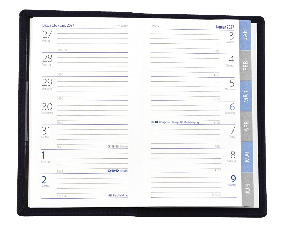 Taschenkalender Exquisit D Register + ABC, Slinky mittelblau