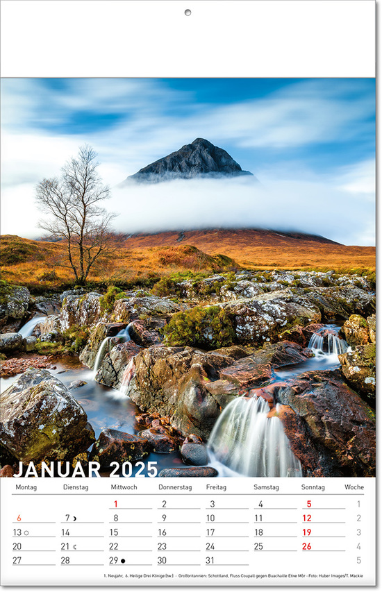 Kalender "Reiseziele" im Format 24 x 37,5 cm, mit Fälzel
