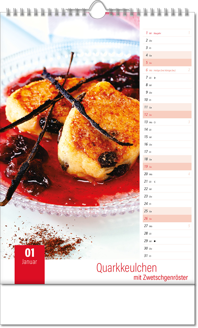 Kalender "Aromaküche" im Format 24 x 38,5 cm, mit Wire-O Bindung und verlängerter Rückwand