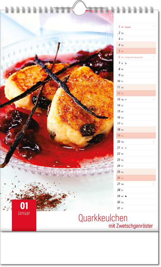 Kalender "Aromaküche" im Format 24 x 38,5 cm, mit Wire-O Bindung und verlängerter Rückwand