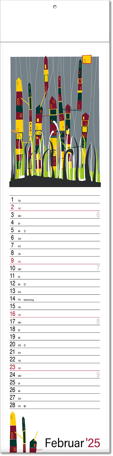 Kalender "Hyygelig" im Format 13 x 53,5 cm, mit Fälzel
