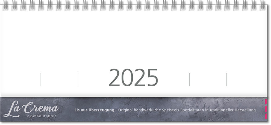 Schreibtischquerkalender "Typo" mit überstehender Kartonrückwand im Format 30,5 x 13,5 cm, 112 Seiten, Version deutsch