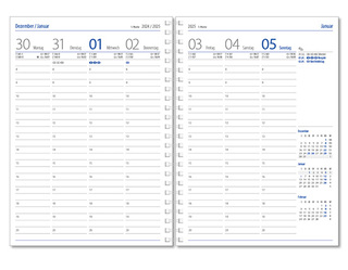 Wochenkalender "Klassik D Wire" im Format 14,5 x 20,5 cm, deutsches Kalendarium Grau/Blau, 144 Seiten, Wire-O-Bindung, mit Eckenperforation, Deckelpaar Balacron burgund