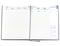 Wochenkalender "Manager D" im Format 21 x 26 cm, deutsches Kalendarium Grau/Blau mit Leseband, 144 Seiten Fadenheftung, Eckenperforation, Einband Slinky schwarz