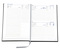 Buchkalender "Trend Chefkalender INT" im Format 14,5 x 20,5 cm, Kalendarium 4-sprachig D/F/I/GB Grau/Blau mit Leseband, 352 Seiten Fadenheftung, Eckenperforation, Einband Slinky dunkelblau