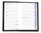 Taschenplaner "Exquisit Register" im Format 9,5 x 16 cm, deutsches Kalendarium Grau/Blau mit Registerstanzung, 64 Seiten gebunden + 16 Seiten Adressheft Register, eingesteckt in Slinky-Hülle bordeaux