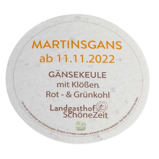 Samenpapier Bierdeckel - rund, Druck 4/0-C