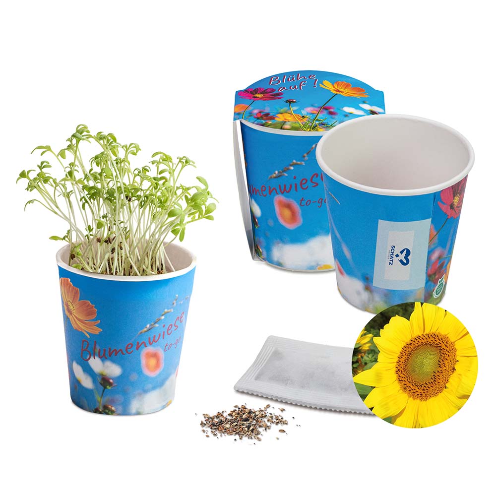 Blumenwiese To-Go - Ostern - Sonnenblume - neutral mit 1-c Logoeindruck