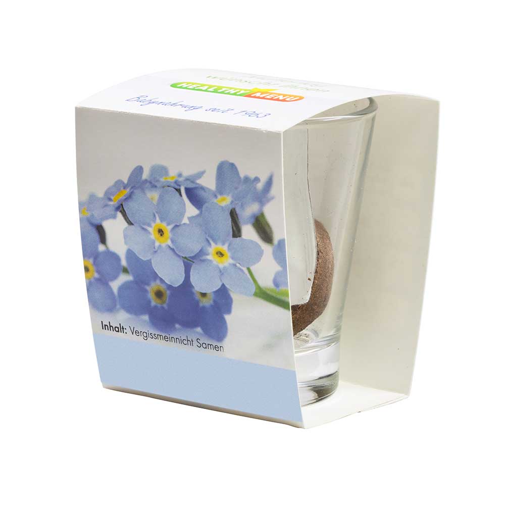 Caffeino-Glas mit Samen - Glücksklee-Zwiebeln (* Je nach Verfügbarkeit der Glücksklee-Zwiebeln)