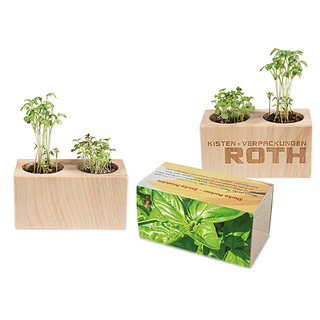 Pflanz-Holz 2er Set mit Samen - Basilikum, 2 Seiten gelasert