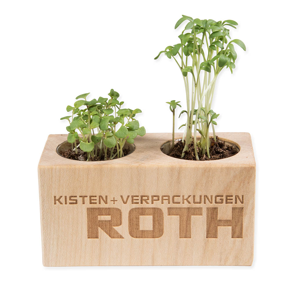 Pflanz-Holz 2er Set mit Samen - Gartenkresse, 2 Seiten gelasert