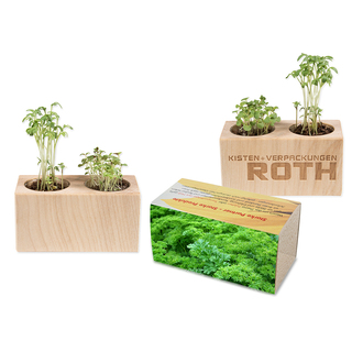 Pflanz-Holz 2er Set mit Samen - Petersilie, 2 Seiten gelasert