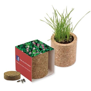 Pflanz-Kork rund mit Samen - Persischer Klee, Rundum-Lasergravur