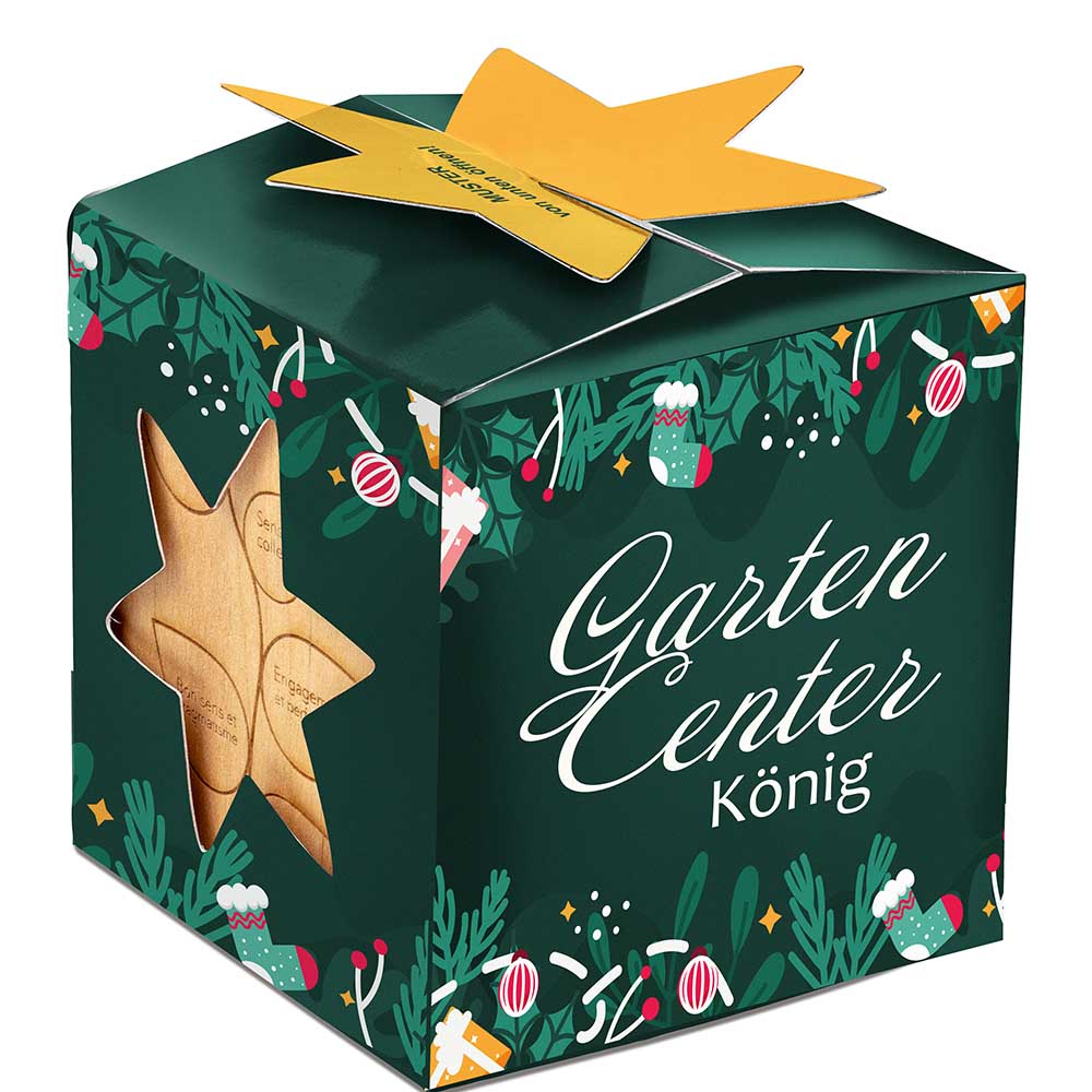 Pflanz-Holz Maxi Star-Box mit Samen - Schnittlauch, 1 Seite gelasert
