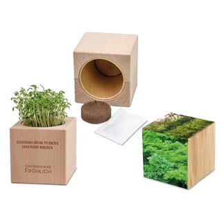 Pflanz-Holz Grande mit Samen - Petersilie, 1 Seite gelasert