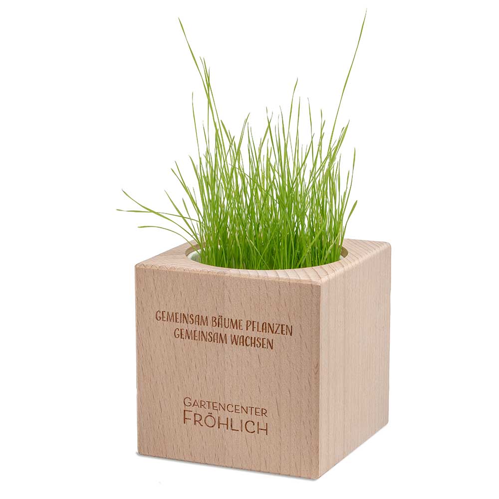 Pflanz-Holz Grande mit Samen - Schnittlauch, 1 Seite gelasert