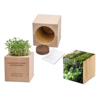 Pflanz-Holz Grande mit Samen - Kräutermischung, 2 Seiten gelasert