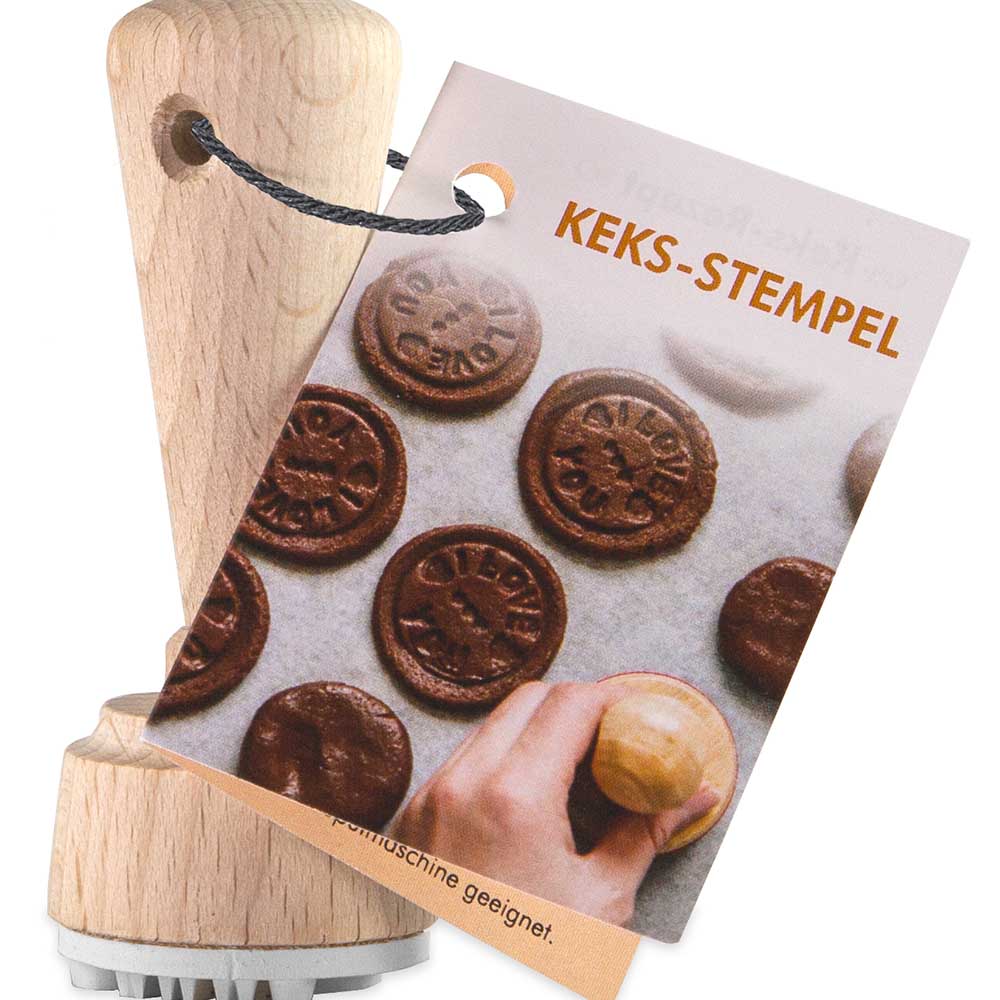 Keksstempel 35 mm mit Standardmotiv Tannenbaum und Standard-Werbekarte mit Rezept - mit Standardmotiv