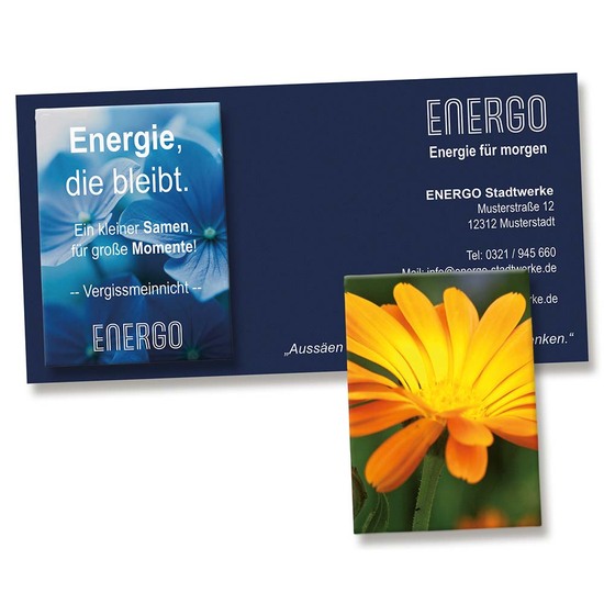 Samentütchen auf Werbekarte - Ringelblume