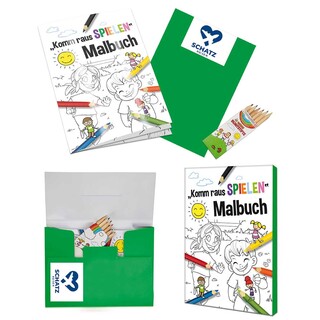 Malbuch / Mal-Set A6 - Komm-raus-spielen - Malset mit 1-c Logoeindruck