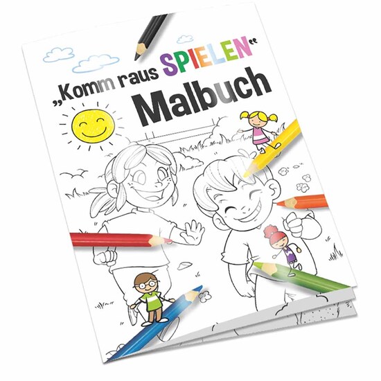Malbuch / Mal-Set A6 - Komm-raus-spielen - Malset mit 1-c Logoeindruck
